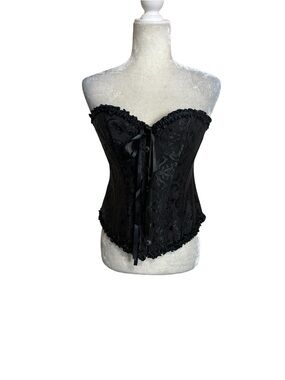 Boutique Black Satin Brocade Lace-Up Corset Bustier Women Intimates Size XL